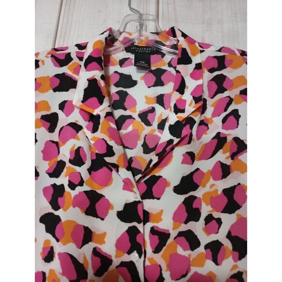 Investments Shirt Ladies Medium Petite Pink Orange Short Sleeve - Picture 3 of 6